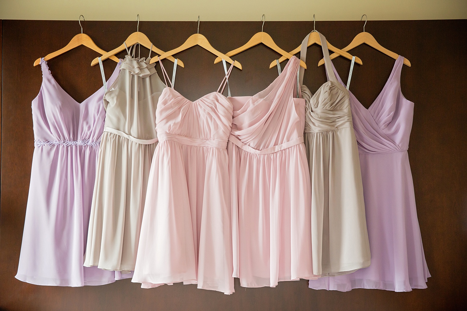 bridesmaid dresses, dusty pink, lilac, grey