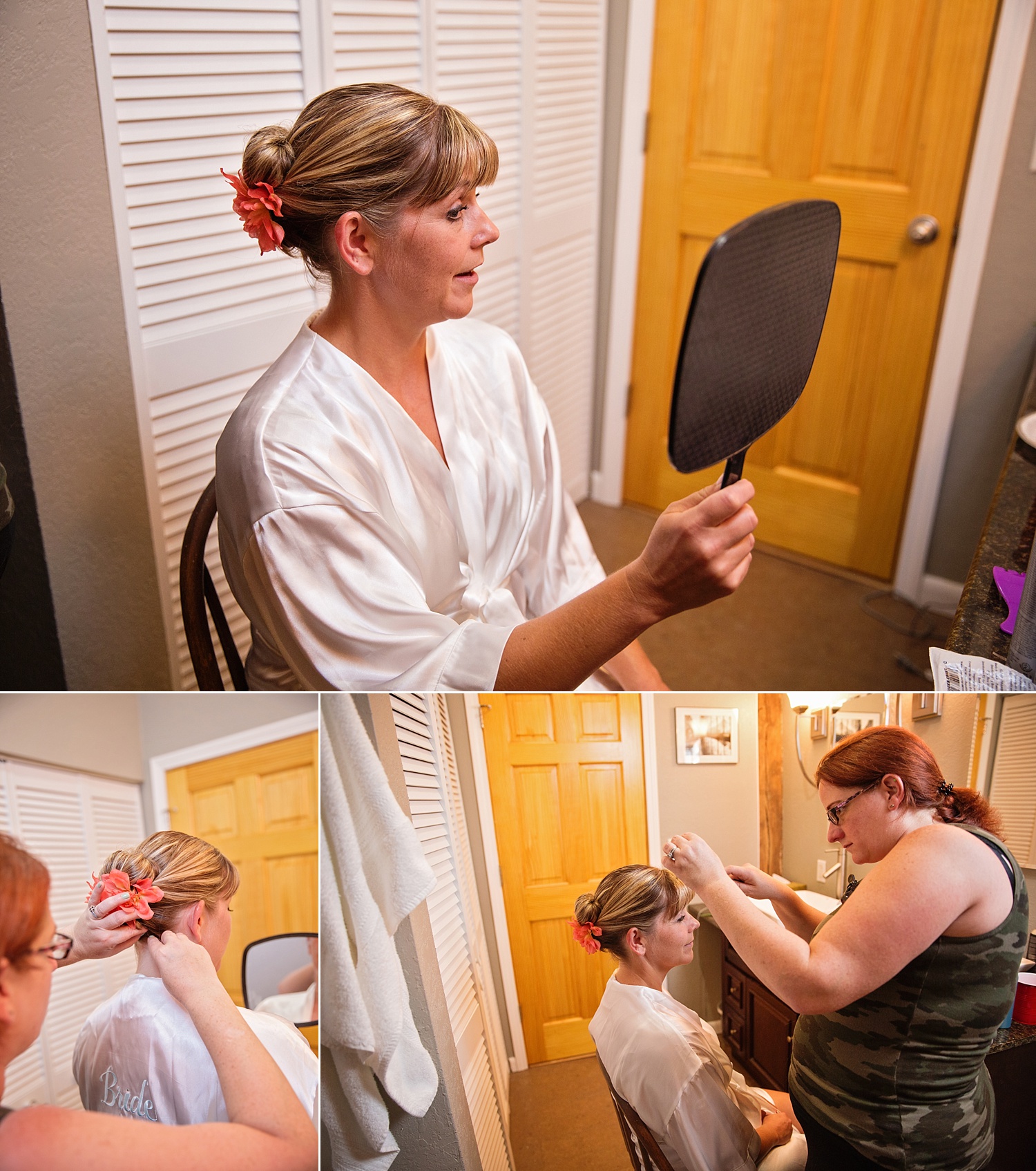bride getting ready, robe, hairstyle