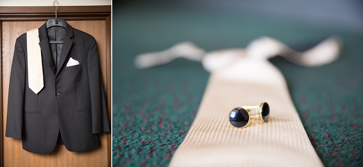 beardslee castle, little falls, ny, sarah heppell photography, grooms cream tie and black suit jacket on wedding day, groom's cufflinks