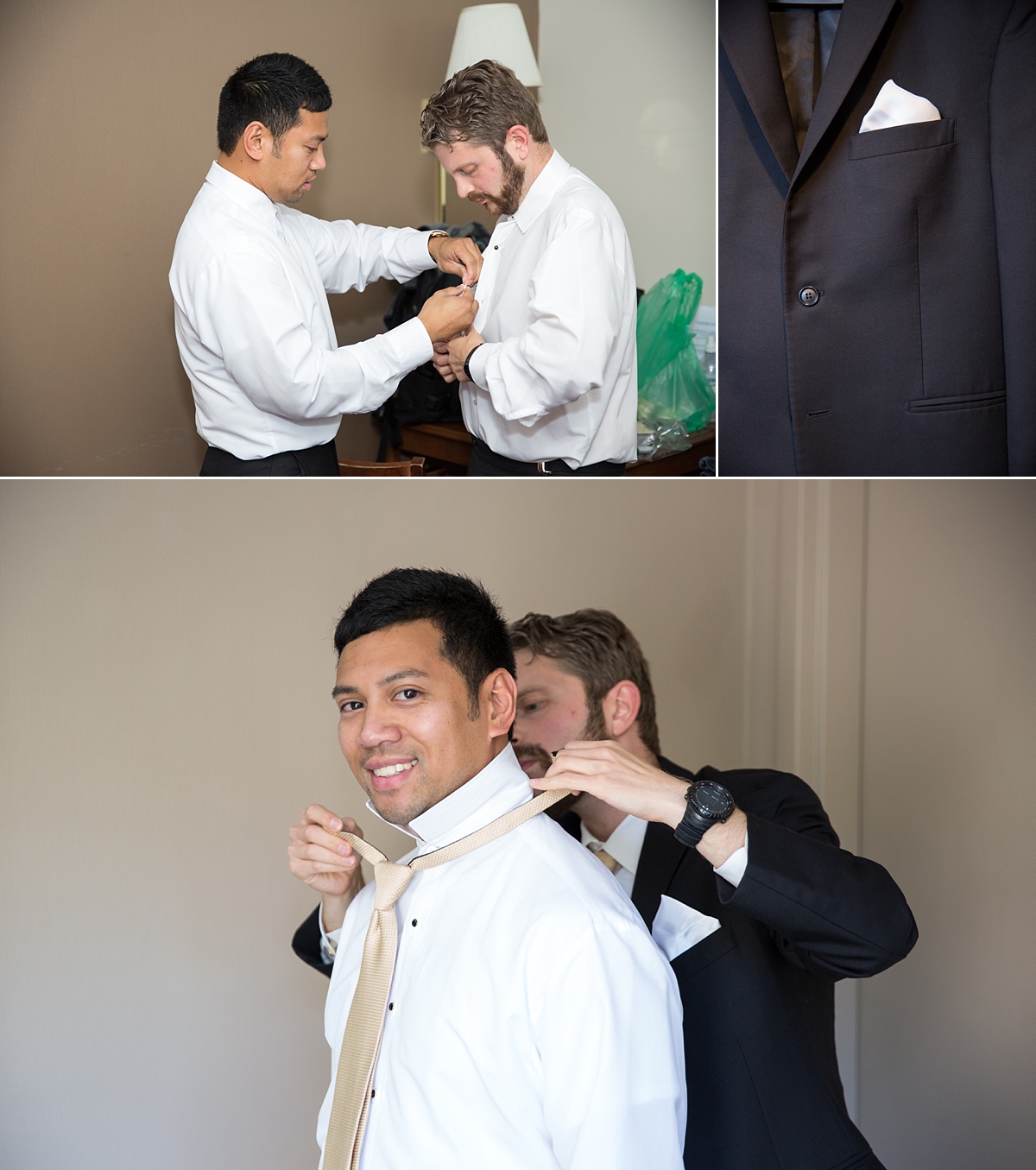 beardslee castle, little falls, ny, sarah heppell photography, groom gets ready on wedding day, groom wears cream tie and black suit on wedding day