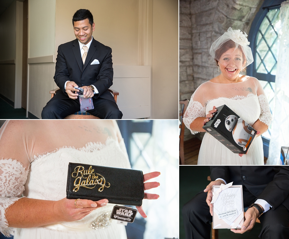 beardslee castle, little falls, ny, sarah heppell photography, couple exchanges gifts before getting married, couple exchanges star wars gifts, star wars, star wars gifts, rule the galaxy wallet