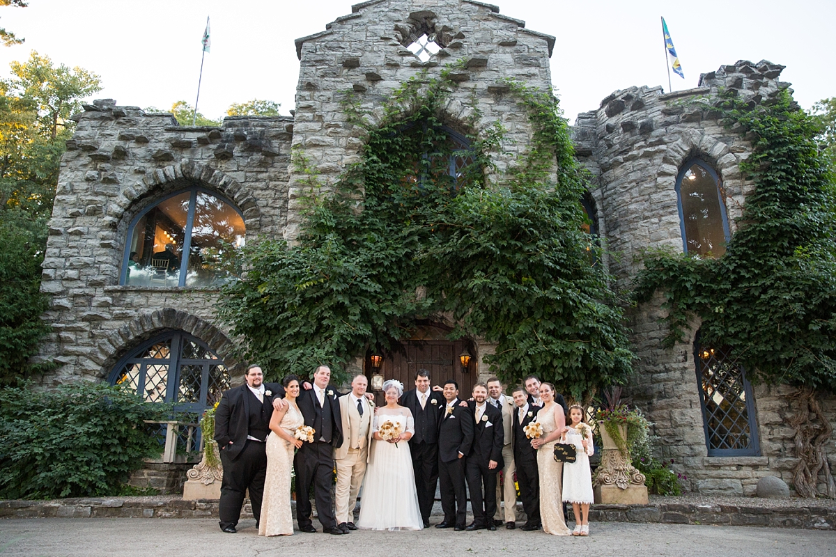 beardslee castle, little falls, ny, sarah heppell photography, wedding party in front of castle