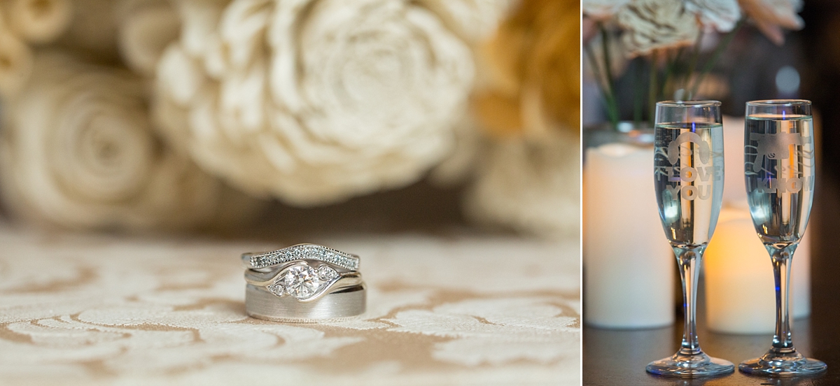 beardslee castle, little falls, ny, sarah heppell photography, newlyweds rings, ring shot, wedding bands and engagement ring, star wars champagne flutes, star wars I love you, I know, star wars, star wars wedding theme