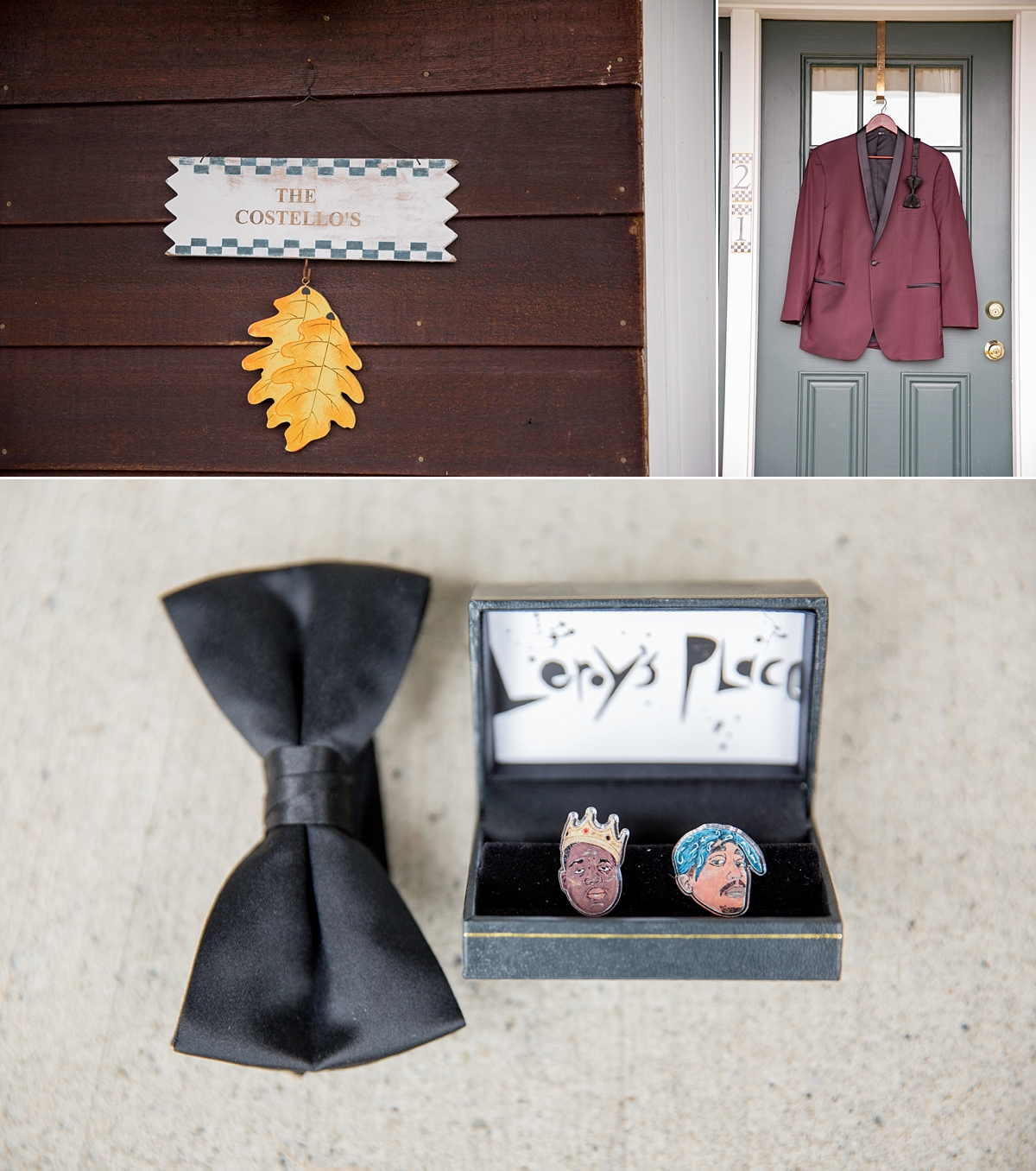 leroy's place custom cufflinks, notorious b.i.g. cufflinks, 2 Pac cufflinks, maroon suit jacket with black tie, chantelle marie lakehouse and celebration venue, sarah heppell photography
