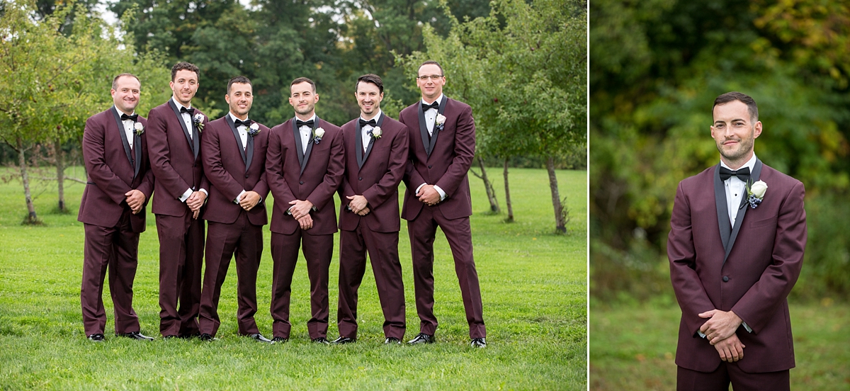 chantelle marie lakehouse and celebration venue, sarah heppell photography, groomsmen in maroon suits and black ties, whistlestop florist boutonnières, 