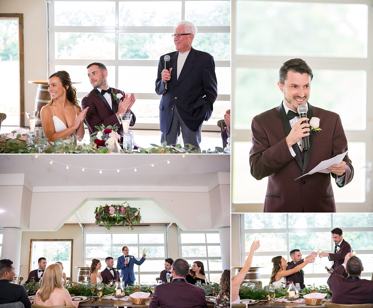 chantelle marie lakehouse and celebration venue, sarah heppell photography, whistlestop florist reception decor, mlh events reception decor, bride and groom are toasted