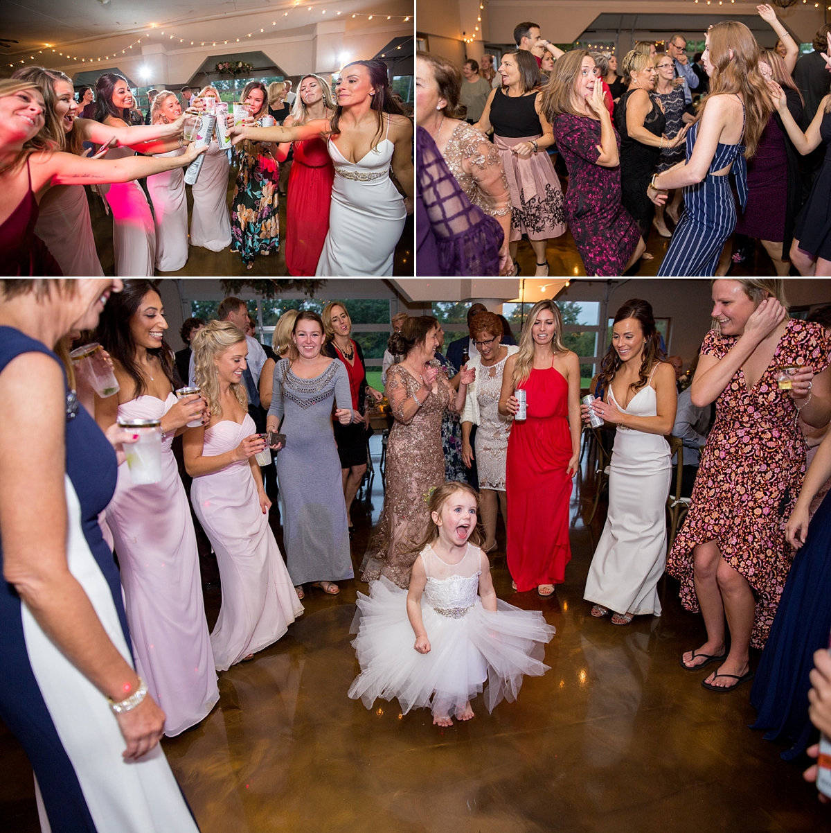 chantelle marie lakehouse and celebration venue, sarah heppell photography, whistlestop florist reception decor, mlh events reception decor, flower girl dances at wedding reception, party people, guests dance at wedding reception