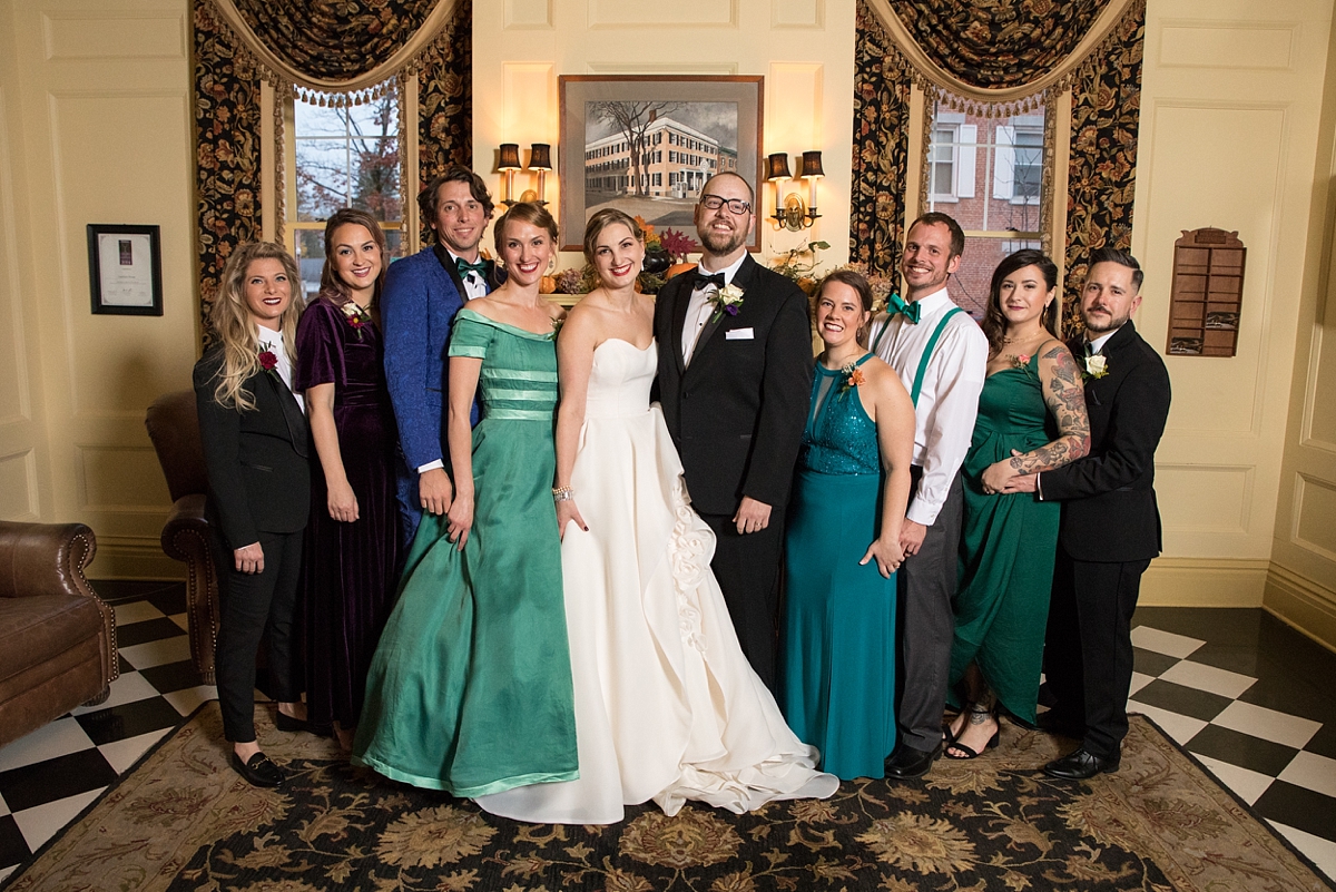 bride and groom pose with siblings at the lincklaen house in cazenovia, ny, sarah heppell photography