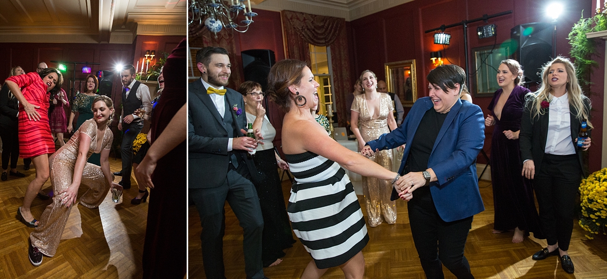 guests dance in the red room at the lincklaen house in cazenovia, ny, sarah heppell photography