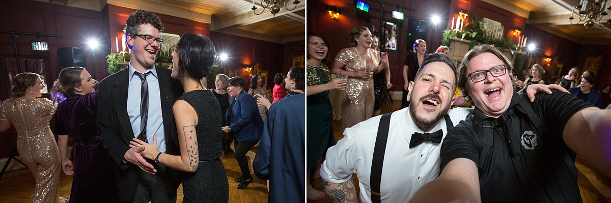guests dance in the red room at the lincklaen house in cazenovia, ny, sarah heppell photography