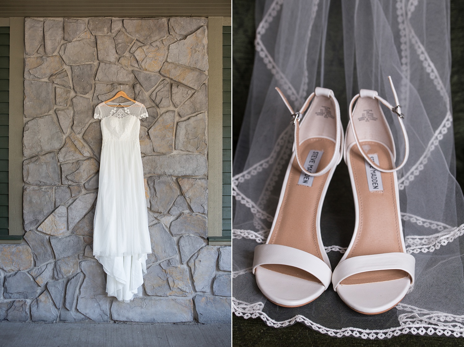 Steve Madden shoes, lace wedding dress, veil